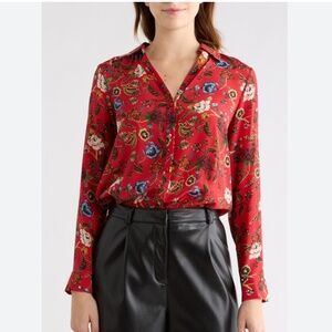 Alice + Olivia Women's Red Eloise Floral Button-Up Shirt